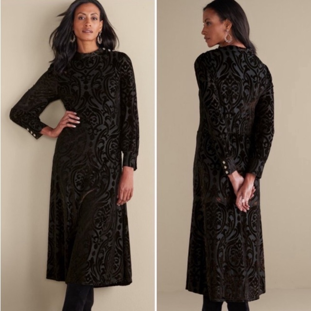 Soft Surroundings Hadley Velvet Dress 2 Burnout Brocade Party Modest Dress NWT